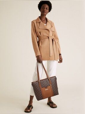 Bostanten Carol Women Briefcase Vintage Tote in Coffee and Brown Monogram NEW